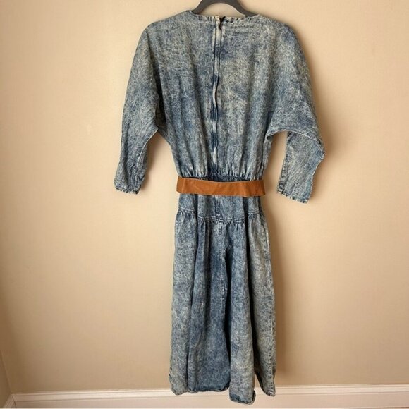 Vintage 1980s Claudine Bueche Acid Wash Denim Midi 3/4 Sleeve Dress Size Medium - Picture 6 of 7